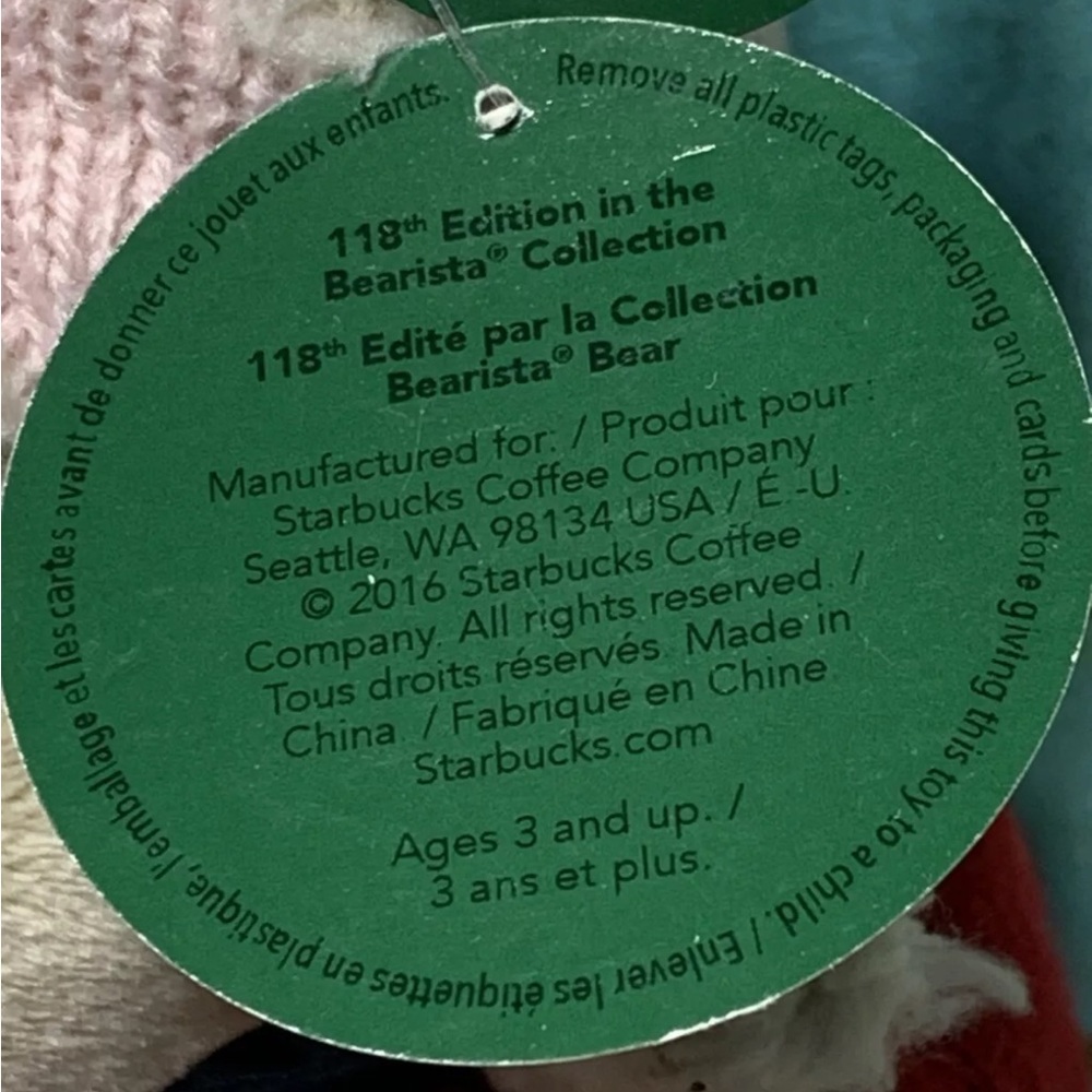 2016 Starbucks Bearista Bear 118th Edition Starbucks Coffee Plush Red Sweater 9" - Picture 7 of 7
